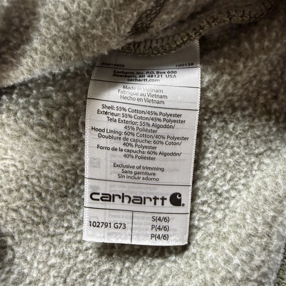 Carhartt Womens S 4-6 Olive Green Pullover Hoodie Spellout Logo Relaxed Fit - Picture 9 of 9